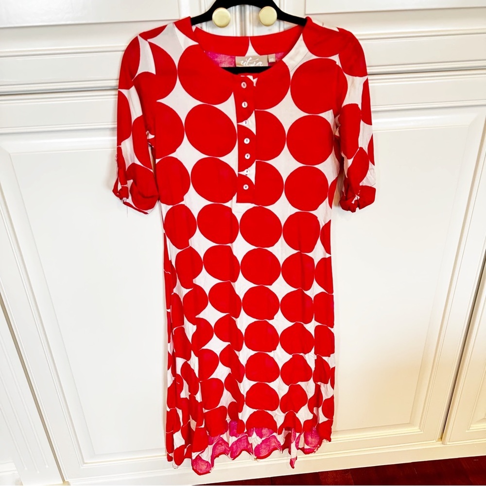 UTSA Indian Style Women’s Pink‎ Polka Dot Tunic Pullover High Low Midi Dress XS